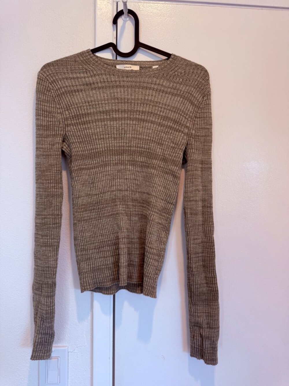 Vince Taupe Marled Rib-Knit Crewneck Sweater, Size S